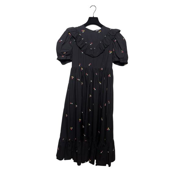 Batsheva May Ruffled Embroidered Cotton-Poplin Midi Dress Size 4 - Picture 3 of 9
